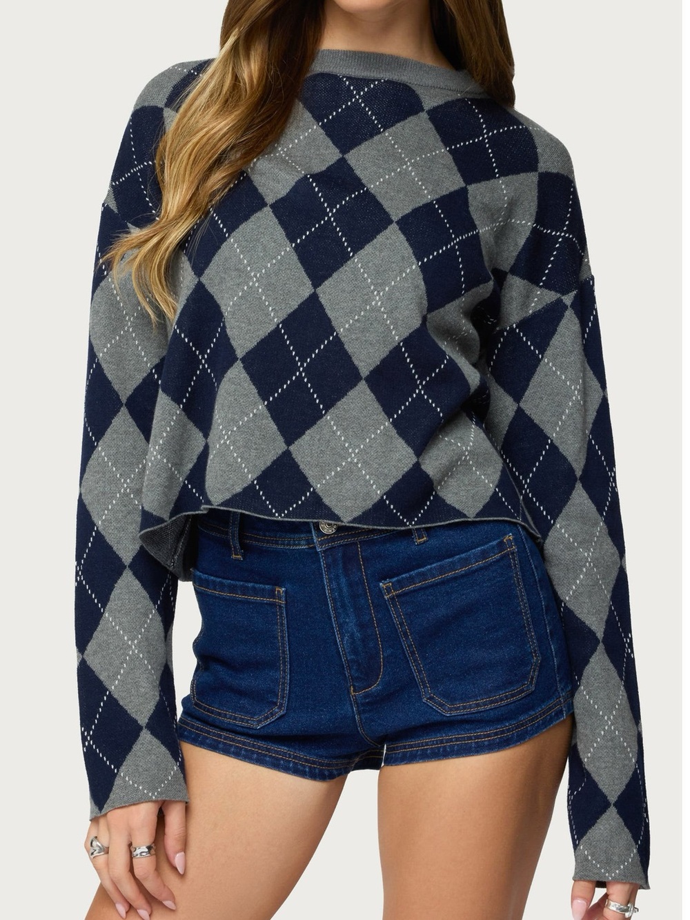 Edikted Argyle Crop Sweater Size S